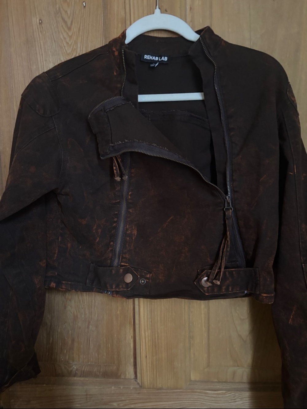 Denim cropped motorcycle jacket